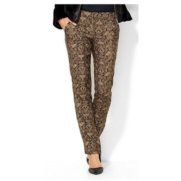 New York & Co 7th Avenue black/gold patterned trouser pants, size 2 inseam 32 in - Picture 1 of 6